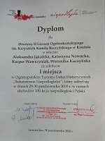 I miejsce w Ogólnopolskim Turnieju Debat Historycznych