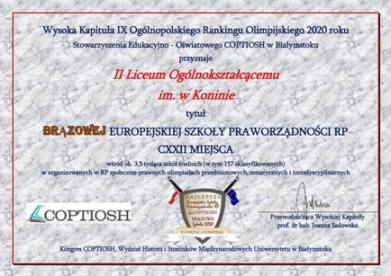 Brązowa Europejska Szkoła Praworządności RP 2020